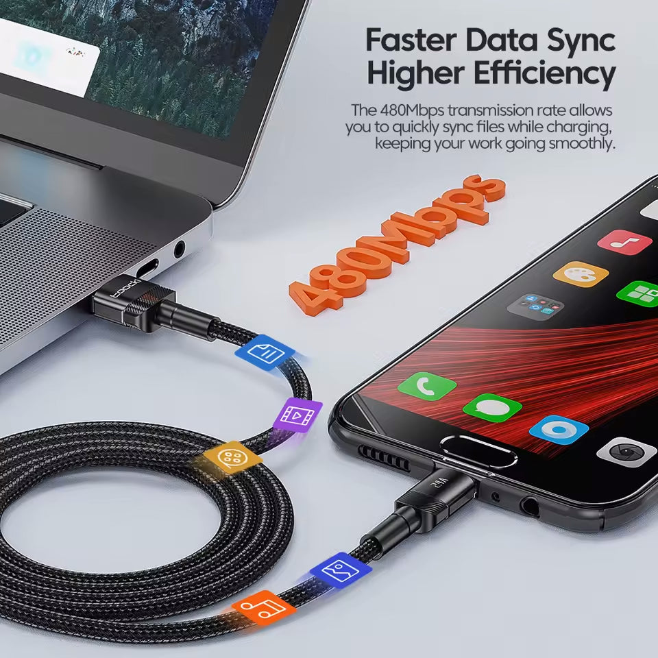 Toocki USB A-L Non-MFI Braided Fast Charging Data Cable (BLACK) (3ft) (12W) (Only Ground Shipping)