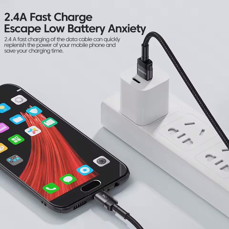 Toocki USB A-L Non-MFI Braided Fast Charging Data Cable (BLACK) (3ft) (12W) (Only Ground Shipping)