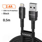 Toocki USB A-L Non-MFI Braided Fast Charging Data Cable (BLACK) (3ft) (12W) (Only Ground Shipping)