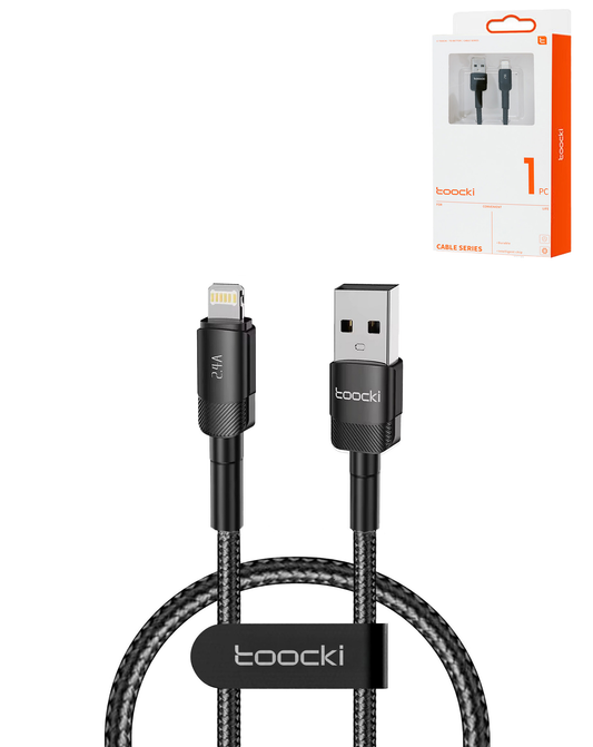 Toocki USB A-L Non-MFI Braided Fast Charging Data Cable (BLACK) (3ft) (12W) (Only Ground Shipping)