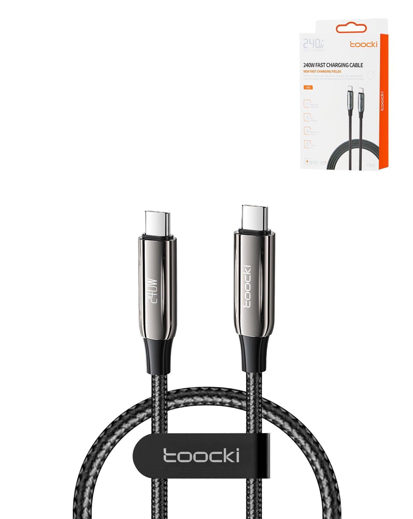 Toocki USB C-C Super Fast Braided Charging Data Cable for TV / Laptop / Robot / SmartPhone / Tablets (3ft) (240W) (Only Ground Shipping)