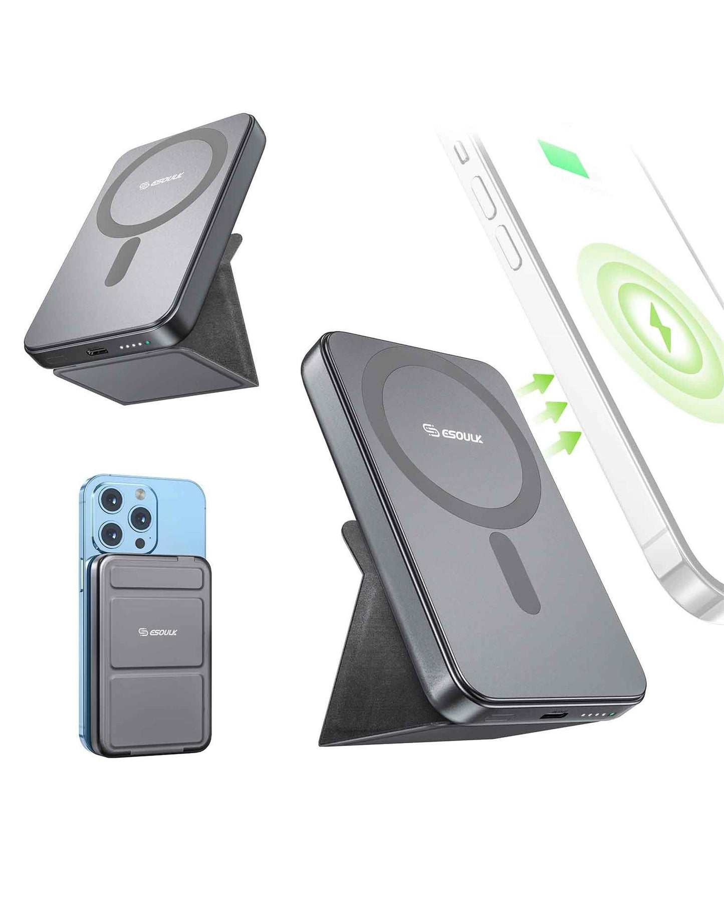 Esoulk Foldable Magnetic Wireless Power Bank (5000mAh / 5W) (BLACK)