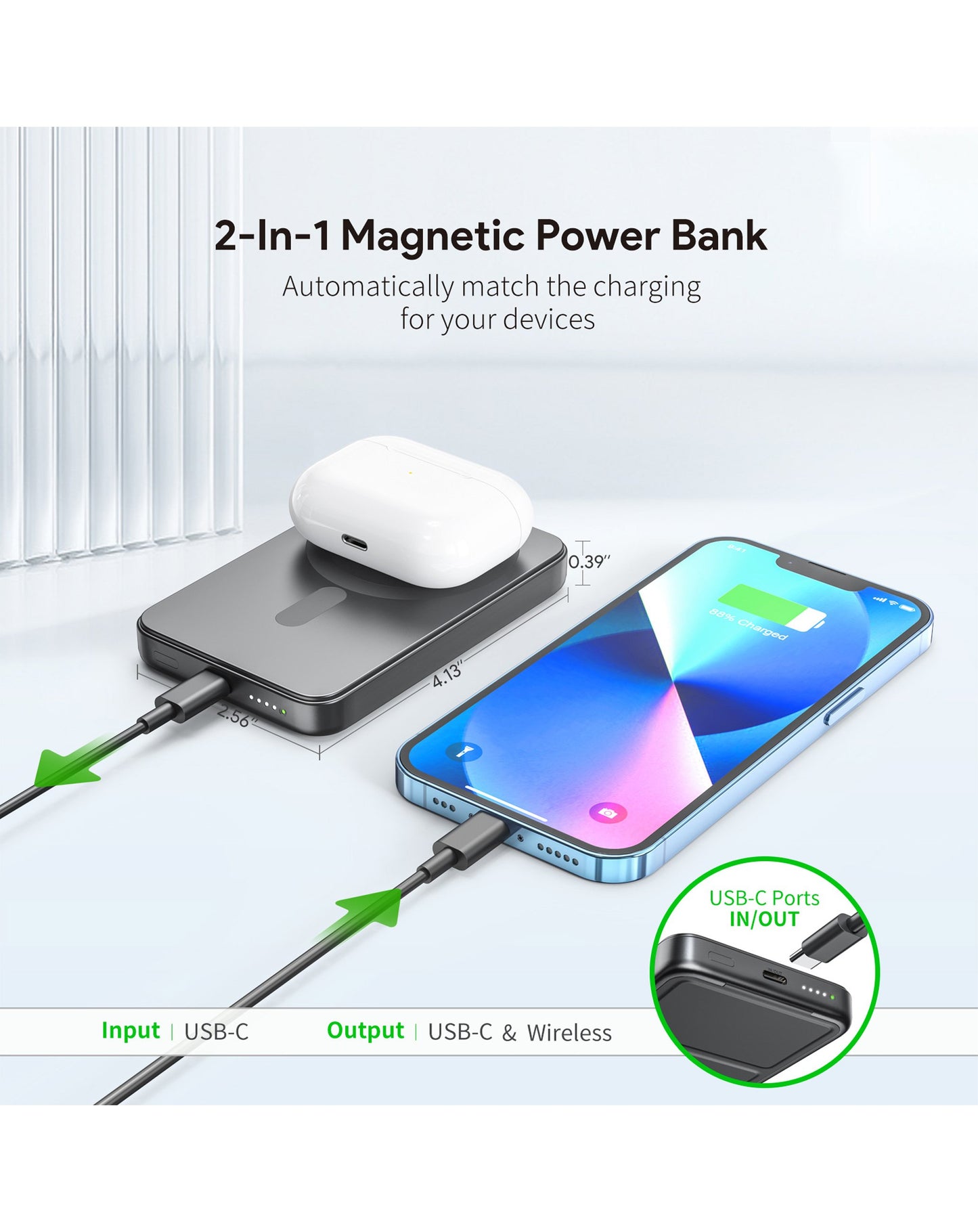 Esoulk Foldable Magnetic Wireless Power Bank (5000mAh / 5W) (BLACK)