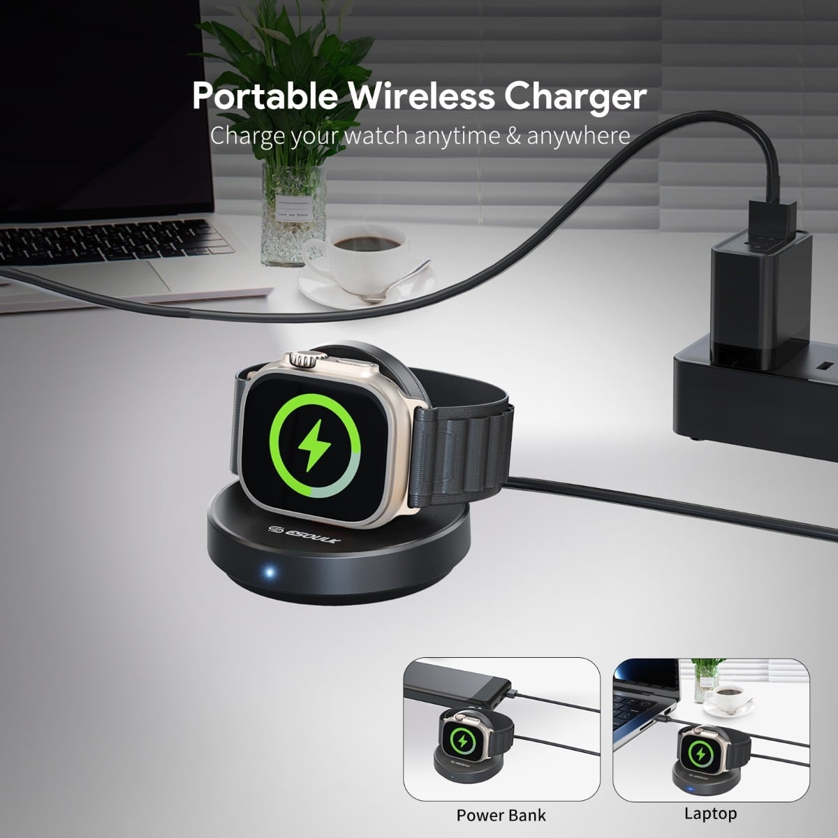 Esoulk Smart Watch Magnetic Wireless Charging Stand (BLACK) (3W) (Only Ground Shipping)
