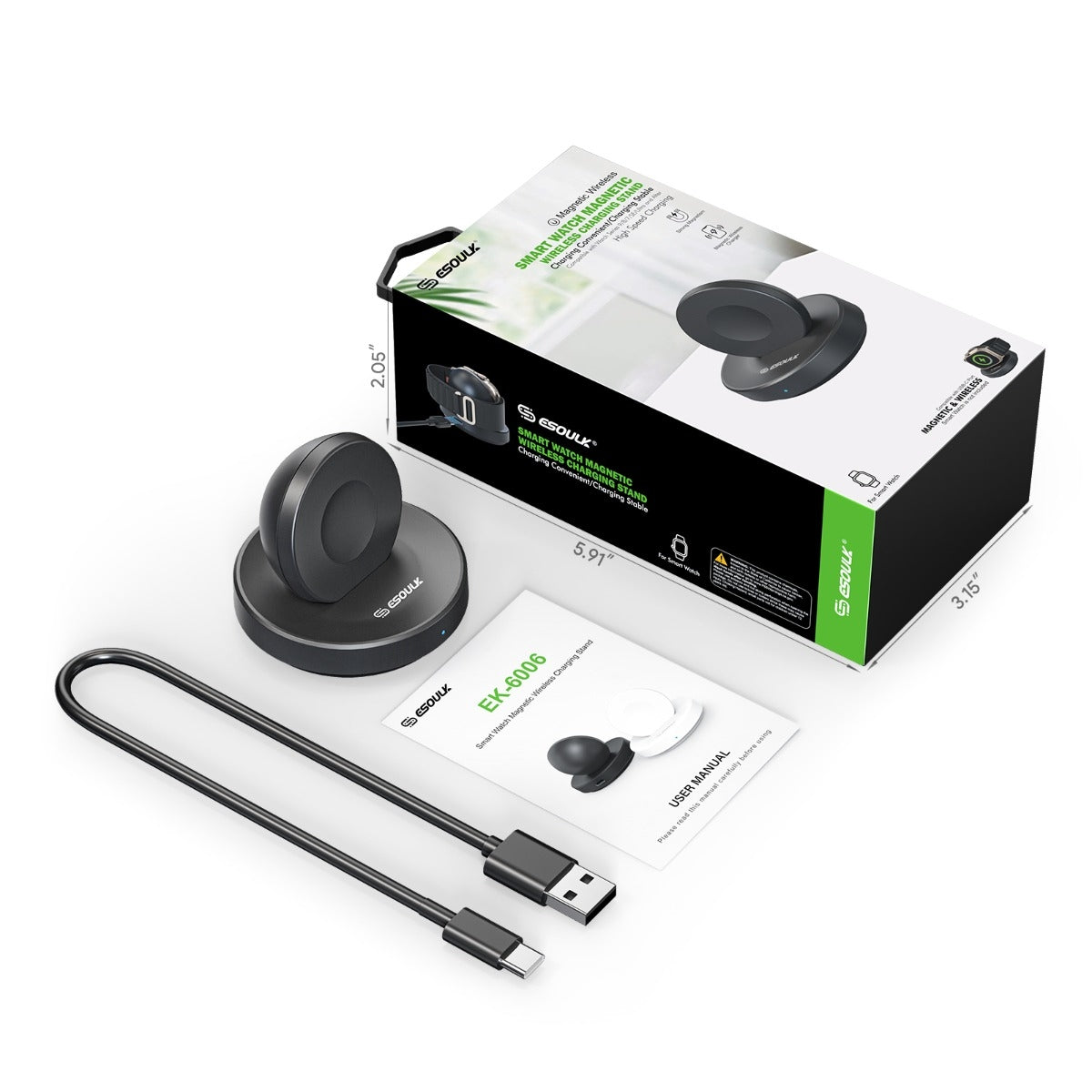 Esoulk Smart Watch Magnetic Wireless Charging Stand (BLACK) (3W) (Only Ground Shipping)