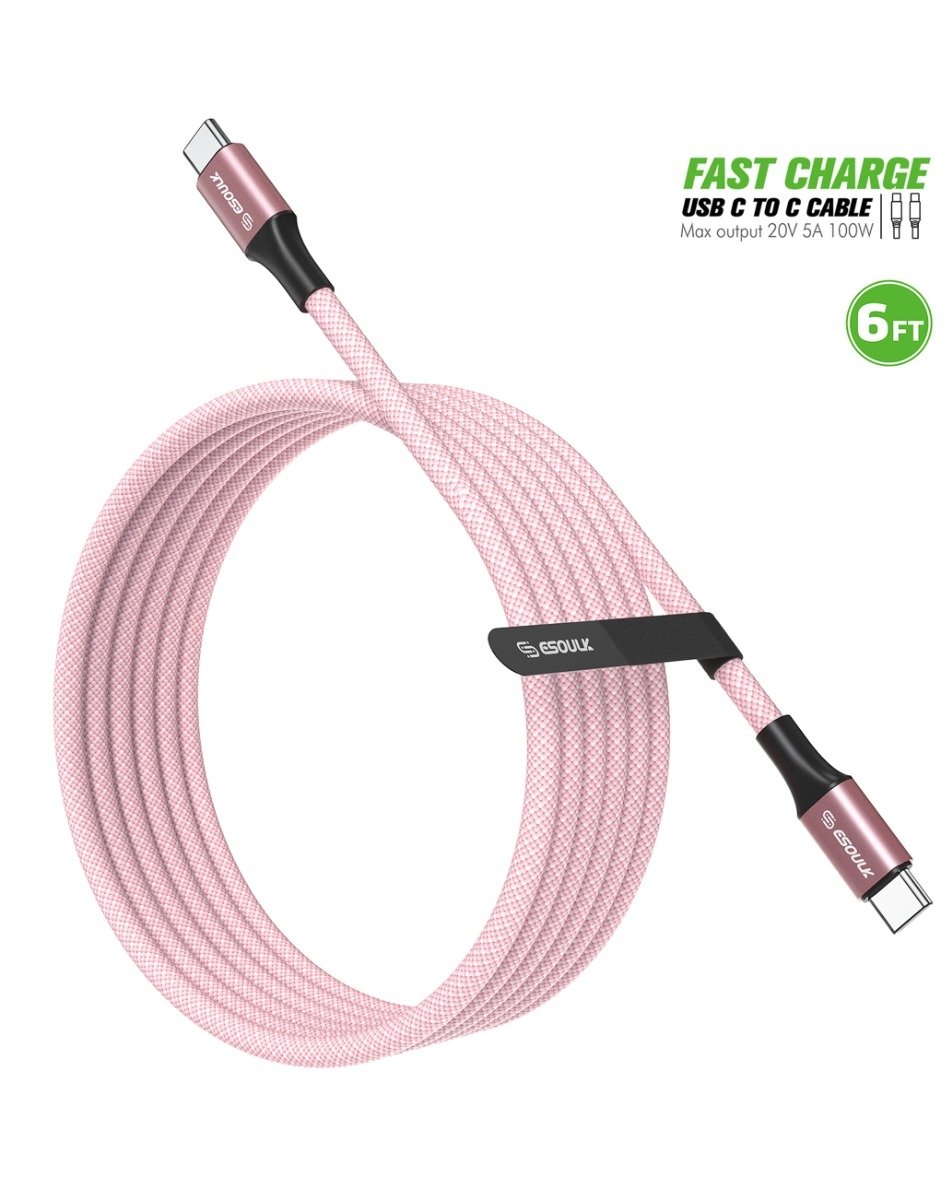 Esoulk USB C-C Charging & Data Sync Cable (PINK) (100W) (6ft)
