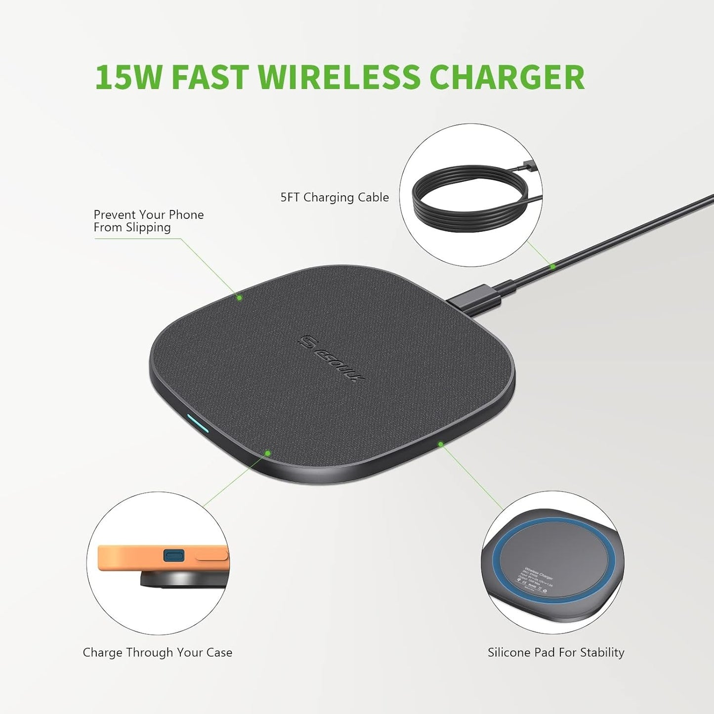 Esoulk QI Wireless Charger (15W) (BLACK)
