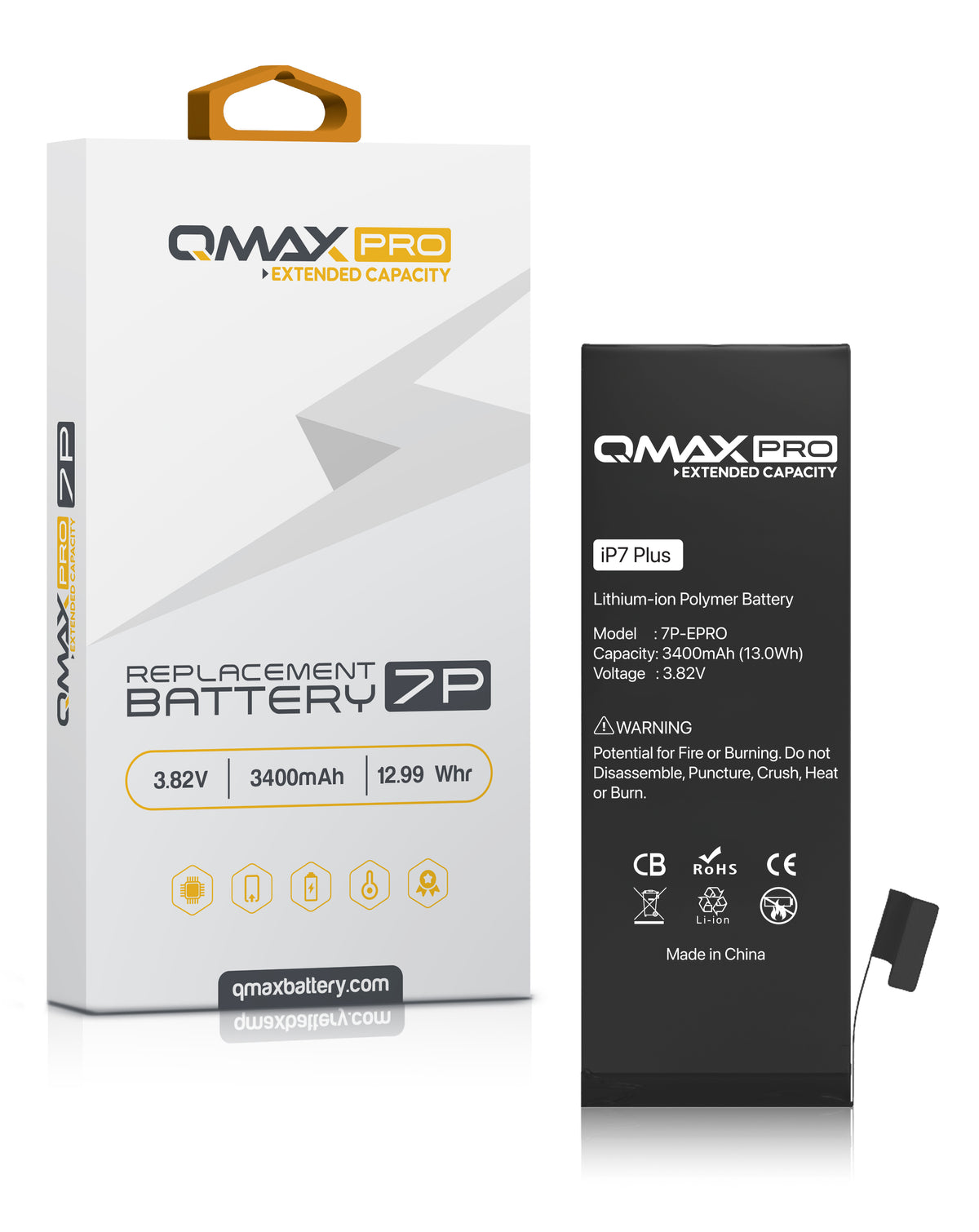 QMAX Pro Extended Capacity Replacement Battery for iPhone 7 Plus (3400 mAh) (Only Ground Shipping)