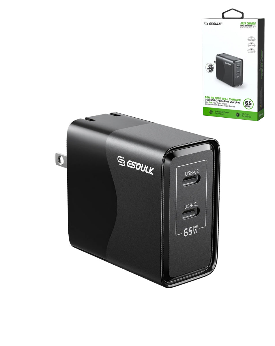 Esoulk EK2005 Dual USB C Wall Charging Plug (BLACK) (65W) (Only Ground Shipping)