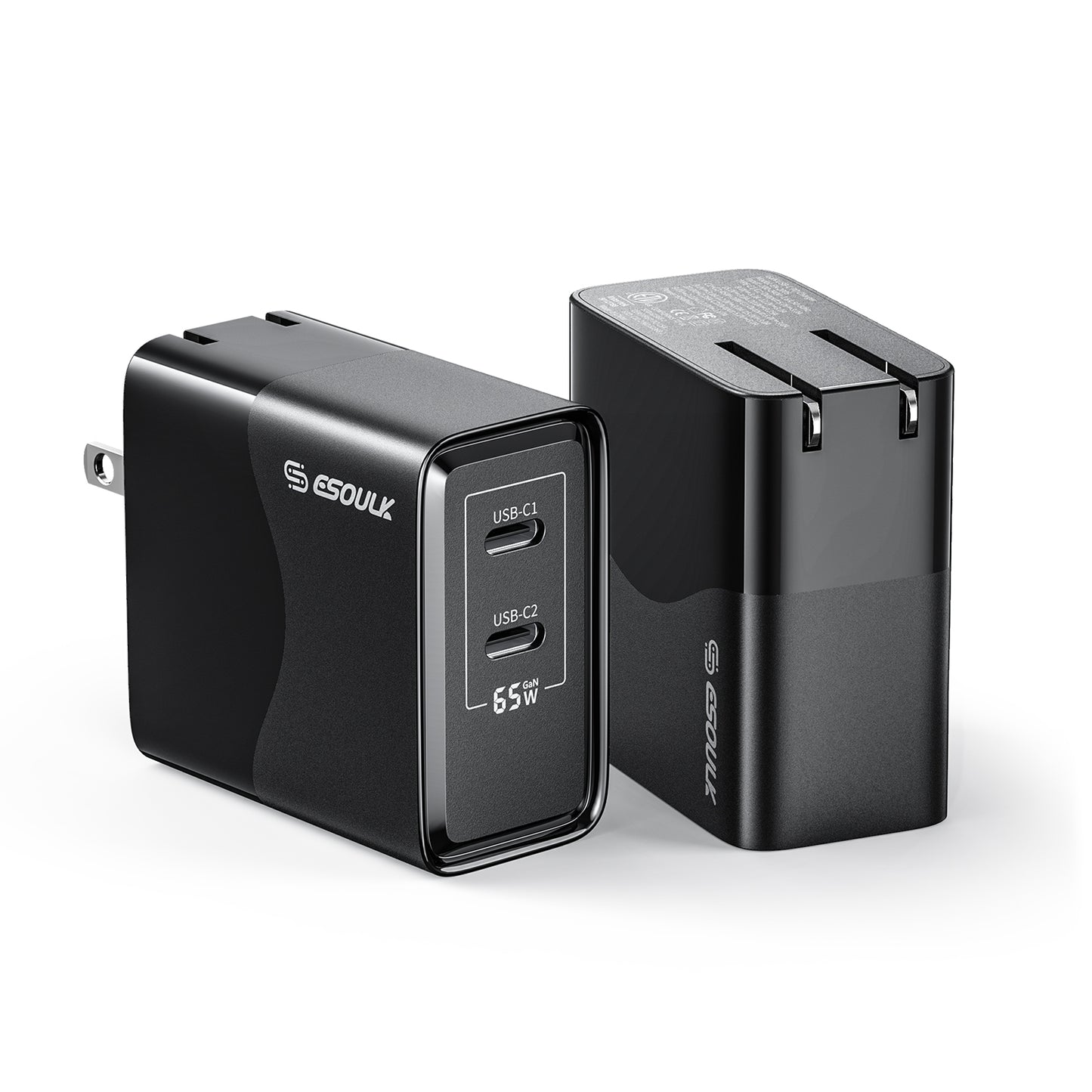 Esoulk EK2005 Dual USB C Wall Charging Plug (BLACK) (65W) (Only Ground Shipping)