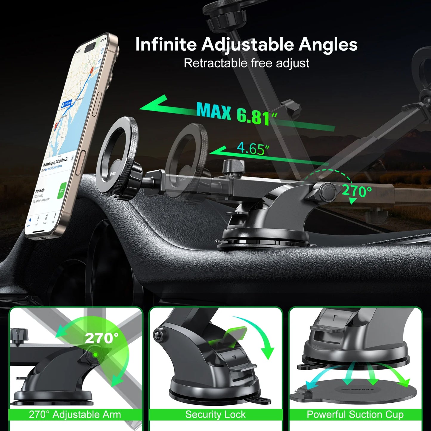 Esoulk 3009 Car Dashboard Magnetic Bracket Mount (BLACK) (Only Ground Shipping)