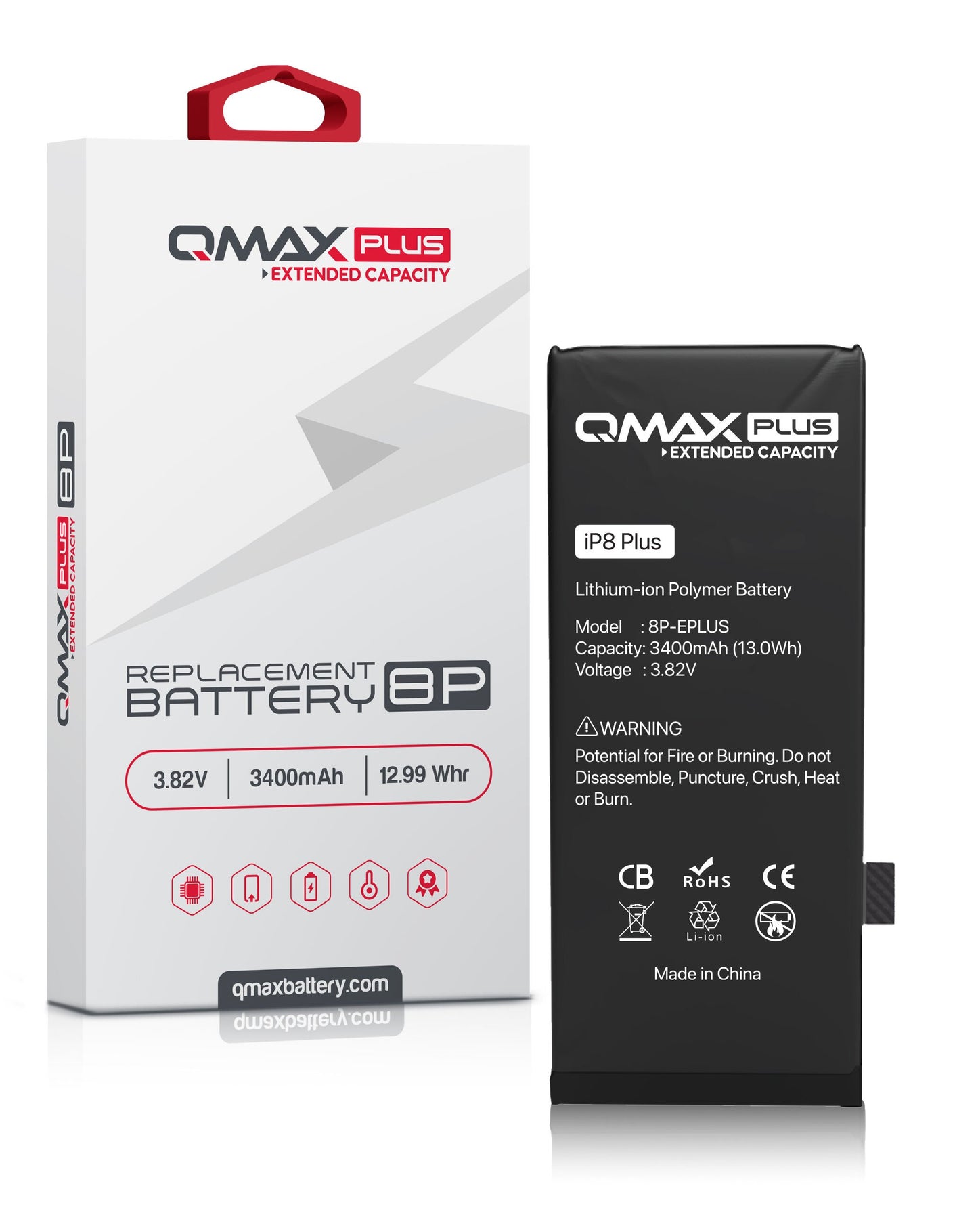QMAX Plus iPhone 8 Plus Extended Capacity Replacement Battery (3400 mAh)