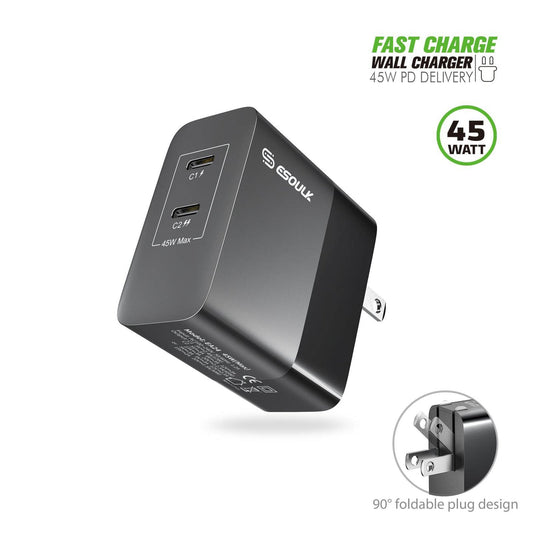 Esoulk PD Dual USB-C Wall Charger (45W) (Black)