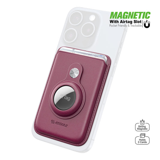 Esoulk Magnetic Wallet w/ Airtag Slot (Maroon)