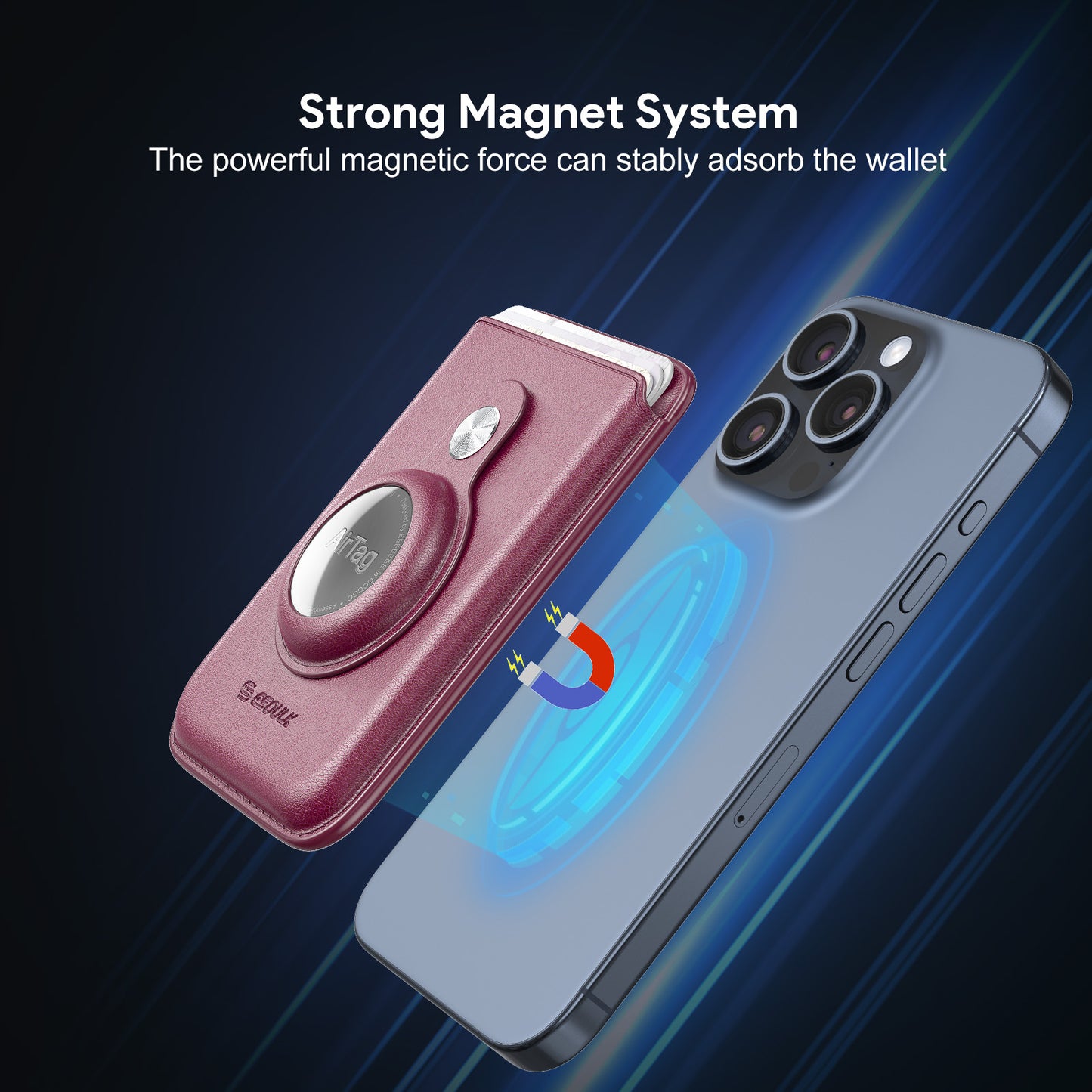 Esoulk Magnetic Wallet w/ Airtag Slot (Maroon)
