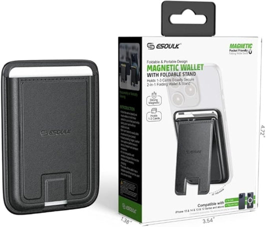 ESOULK Foldable Stand Wallet Case for iPhone 16, 15, 14, 13, 12 Series (Black)