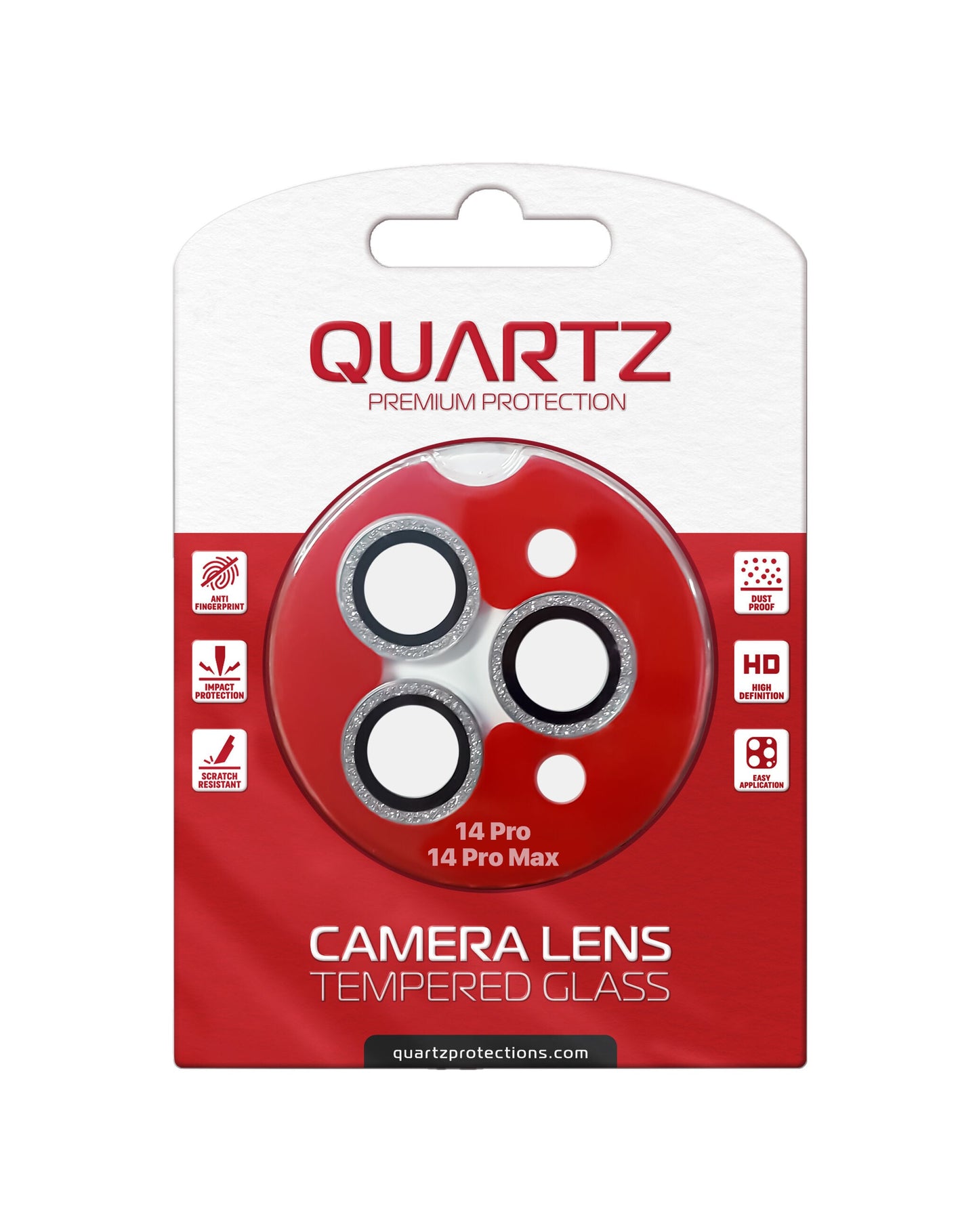 QUARTZ HD Tempered Glass with Glitter Diamond Camera Lens for iPhone 14 Pro / 14 Pro Max Back Camera (WHITE)