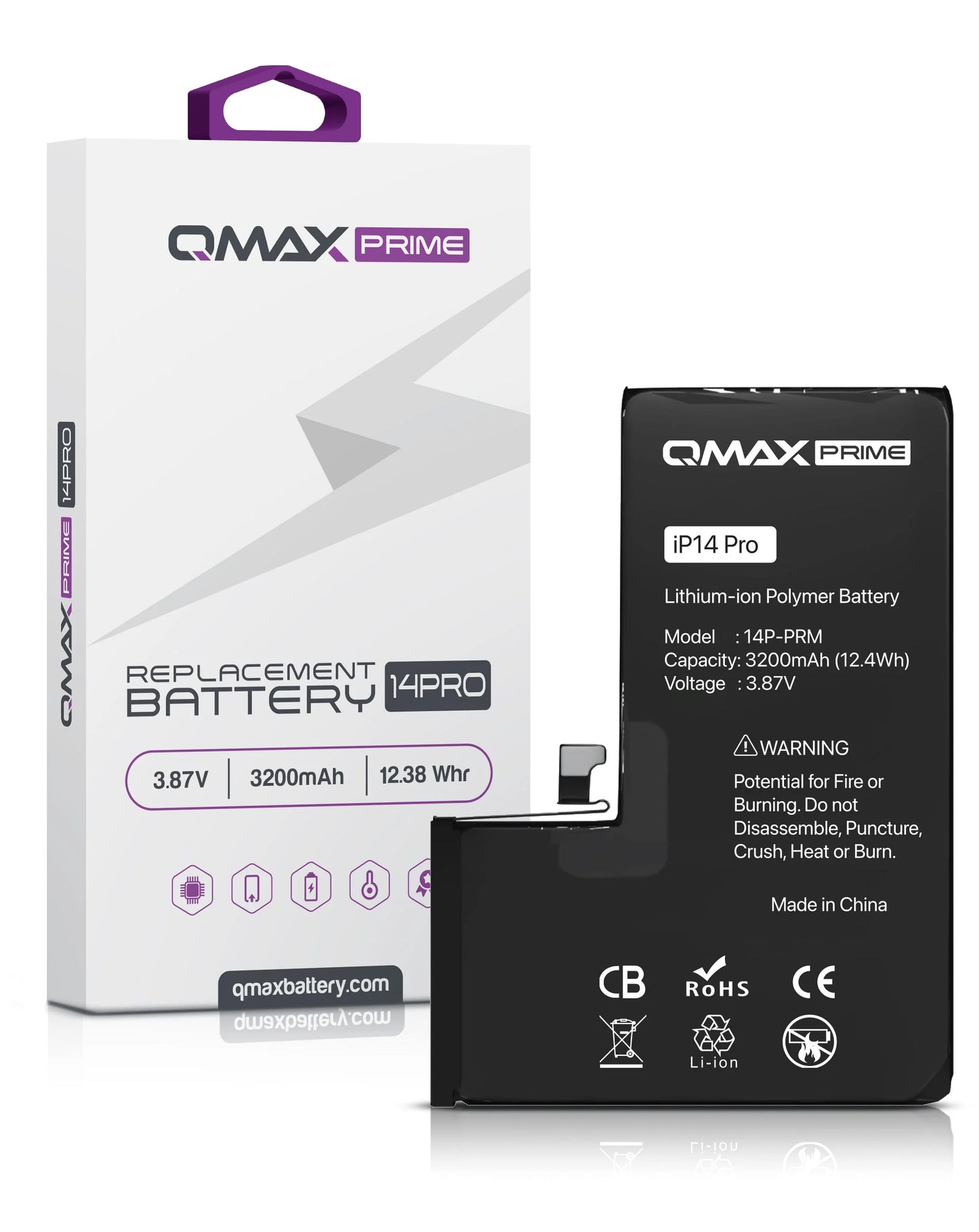 QMAX Prime iPhone 14 Pro Replacement Battery (Spot Weld NOT Required) (3200 mAh)