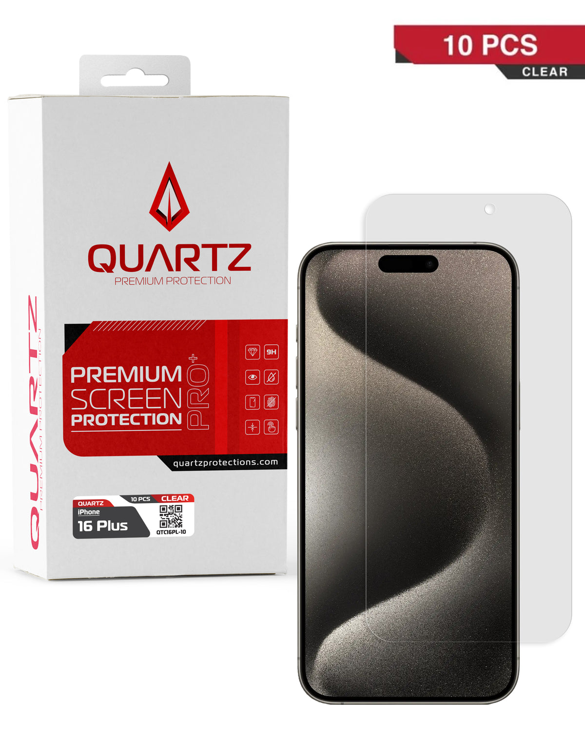 QUARTZ Clear Tempered Glass for iPhone 16 Plus (Pack of 10)