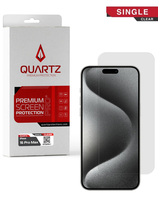 QUARTZ Clear Tempered Glass for iPhone 16 Pro Max / 17 Pro Max / 18 Pro Max (Single Pack)