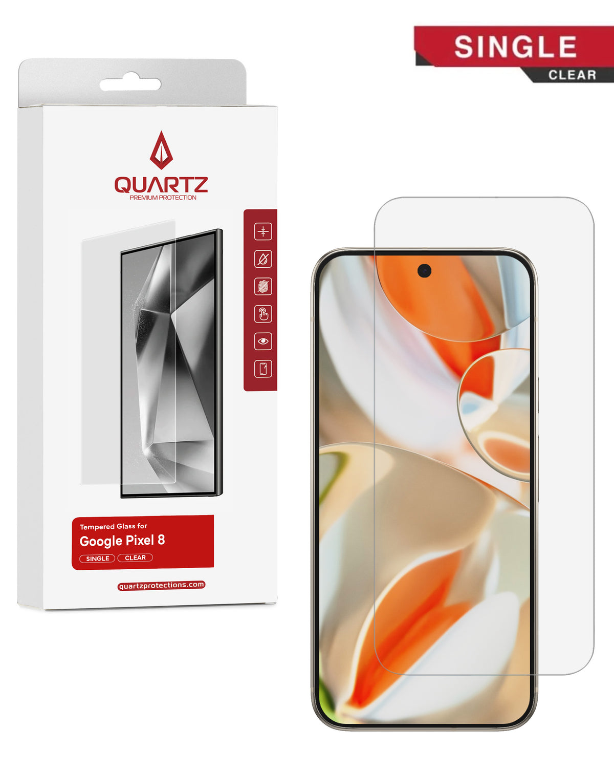 QUARTZ Clear Tempered Glass for Google Pixel 8 (Single Pack)