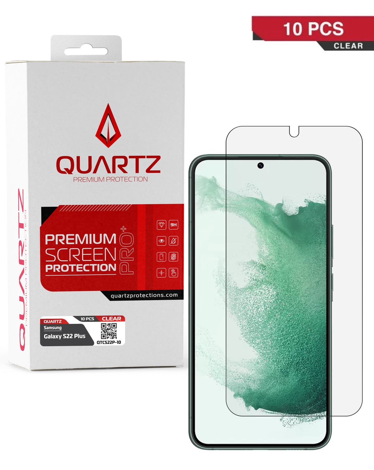 QUARTZ Clear Tempered Glass for Galaxy S22 Plus (10 Pack)