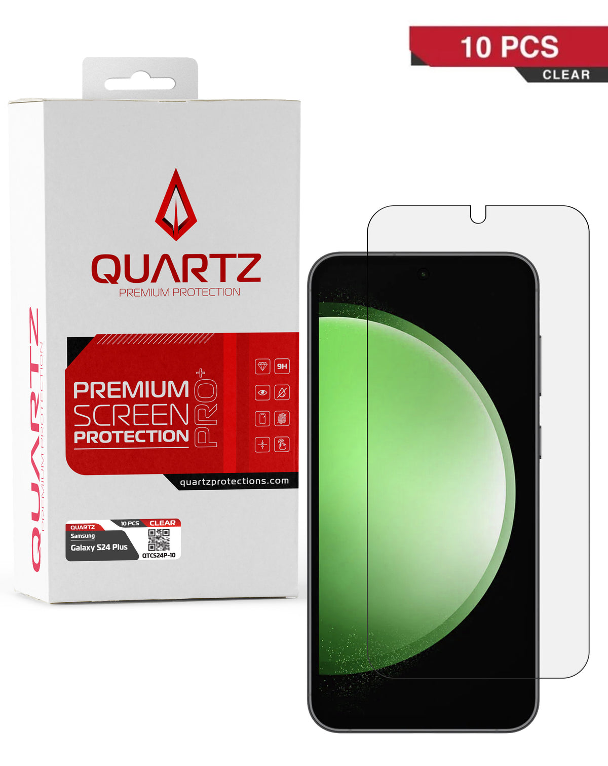 QUARTZ Clear Tempered Glass for Galaxy S24 Plus / S25 Plus (10 Pack)