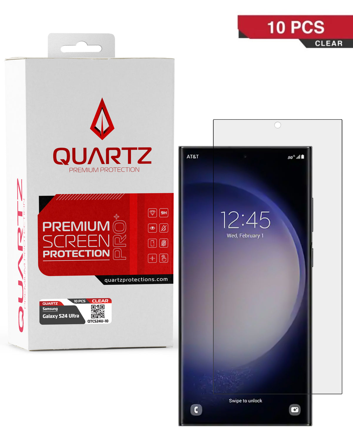 QUARTZ Clear Tempered Glass for Galaxy S24 Ultra (10 Pack)