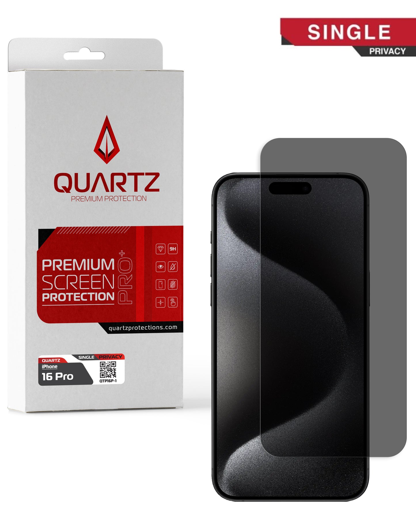 QUARTZ Privacy Tempered Glass for iPhone 16 Pro / 17 / 17 Pro (Single Pack)