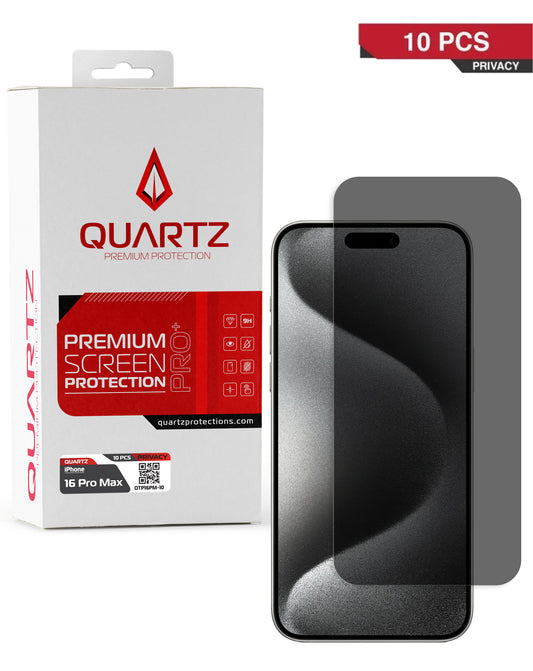 QUARTZ Privacy Tempered Glass for iPhone 16 Pro Max / 17 Pro Max (Pack of 10)