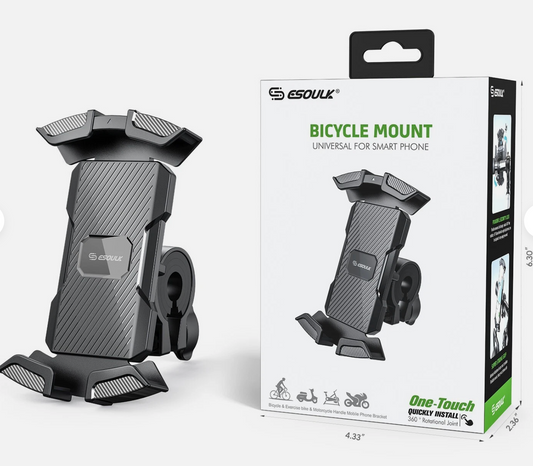 Esoulk - Universal Bike Phone Mount Motorcycle Handlebar Clamp Scooter Clip for iPhone Android GPS - Black
