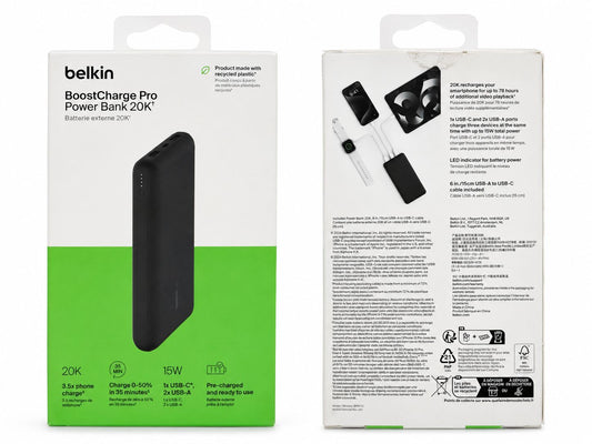 Belkin BoostCharge 20000 mAh 3-Port USB-A/USB-C Power Bank (15W) (Open Box)