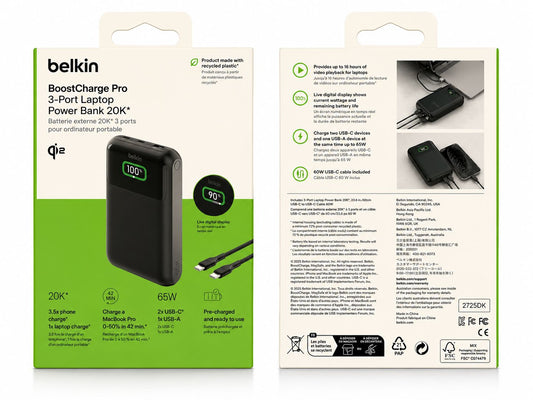 Belkin BoostCharge Pro 3-Port Laptop Power Bank 20K (Open Box)