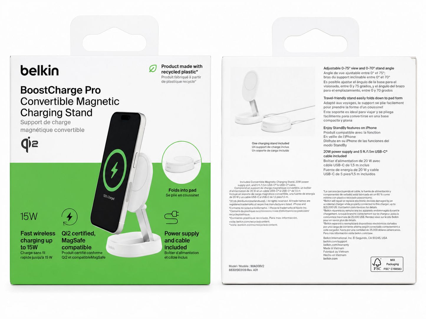 Belkin BoostCharge Pro Convertible Magnetic Wireless Charging Stand with Qi2 15W (Open Box)