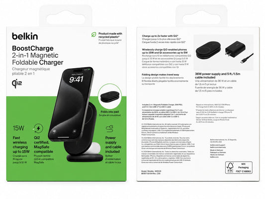 Belkin 2-in-1 2-in-1 Magnetic Foldable Wireless Charger with Qi2 15W (Open Box)