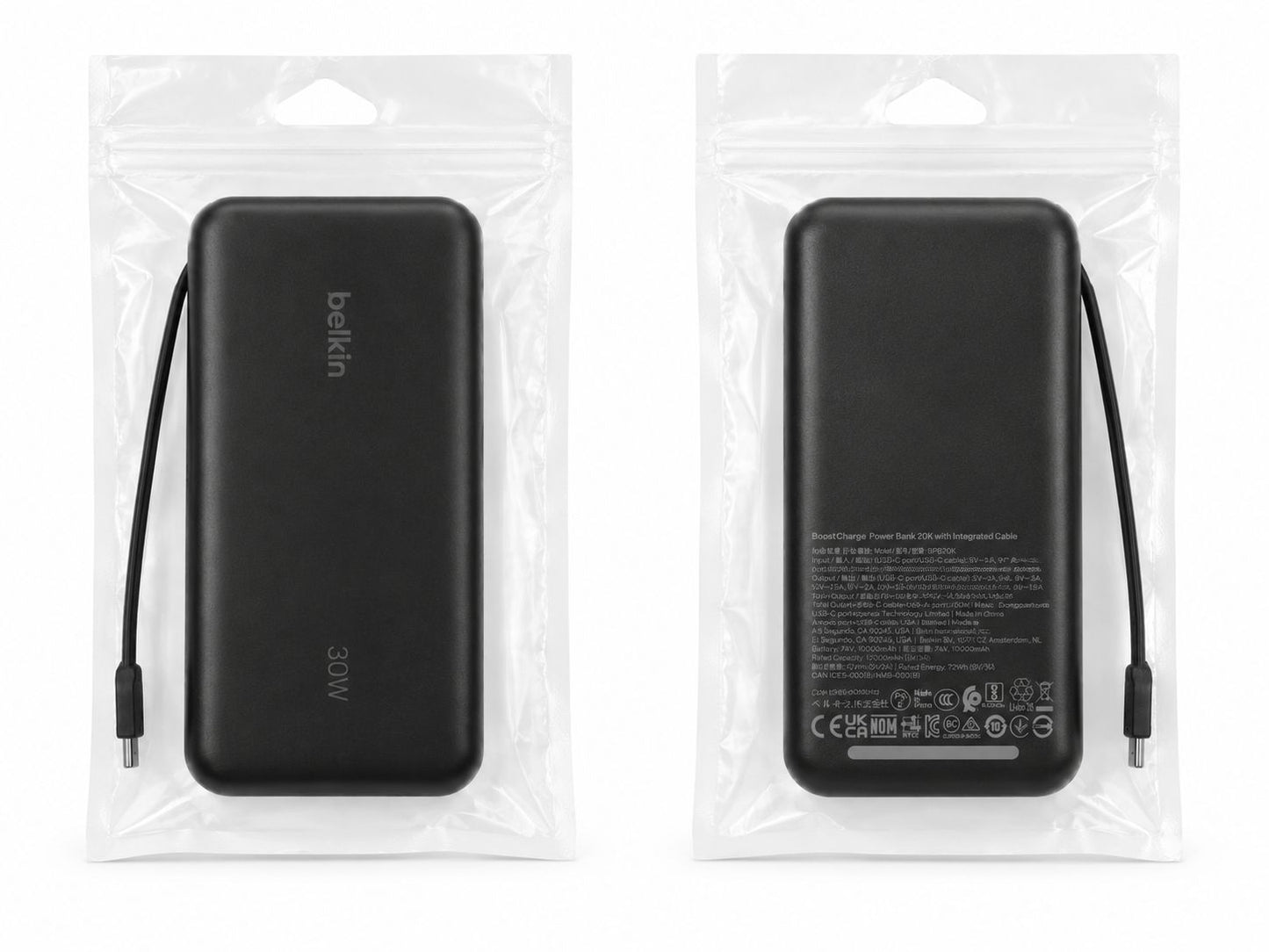 Belkin Power Bank with Integrated Cable 20000 mAh 30W (in Bag)
