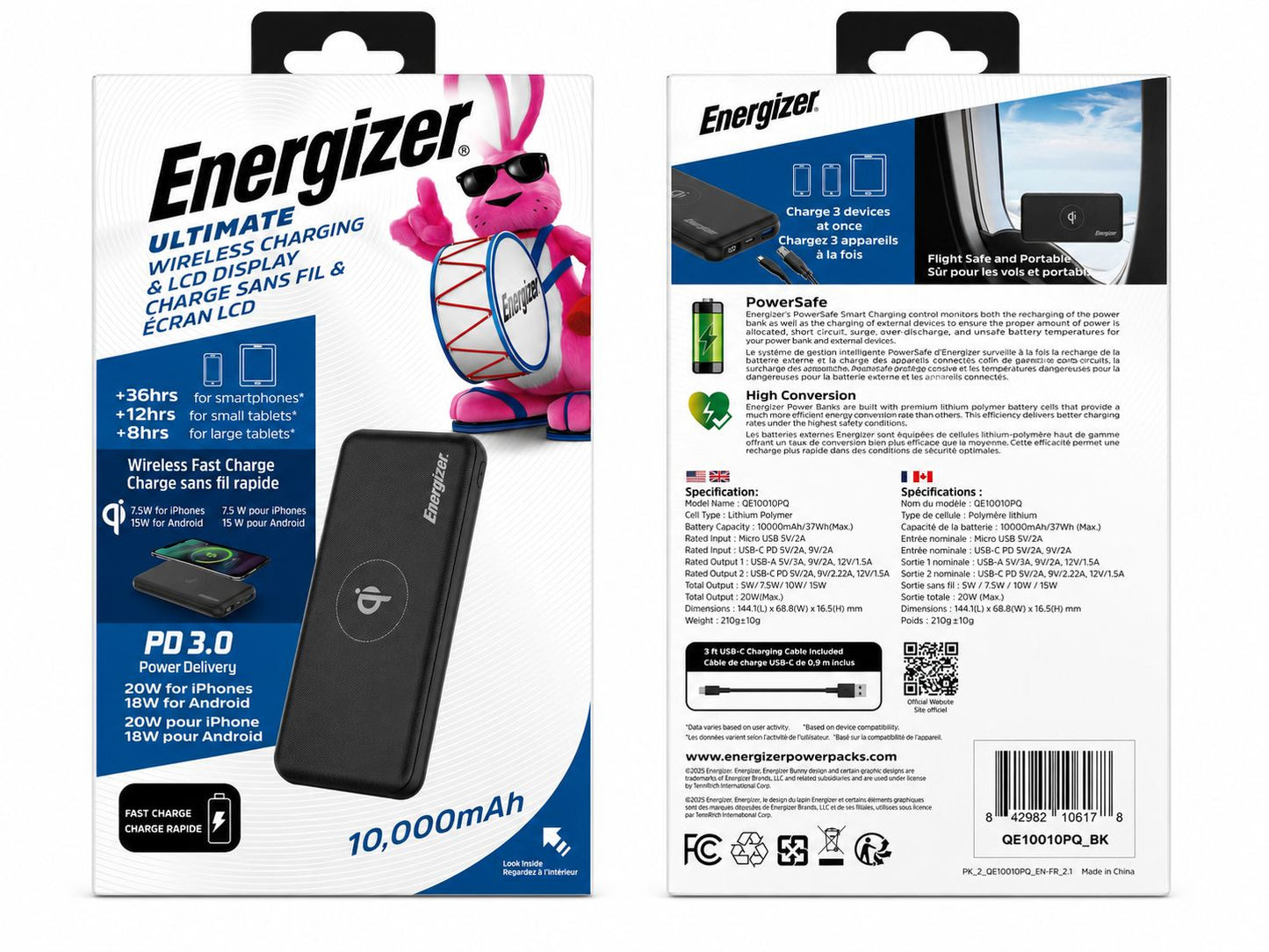 Energizer Ultimate 10000 mAh USB-C/USB-A Qi Wireless Power Bank (Open Box)