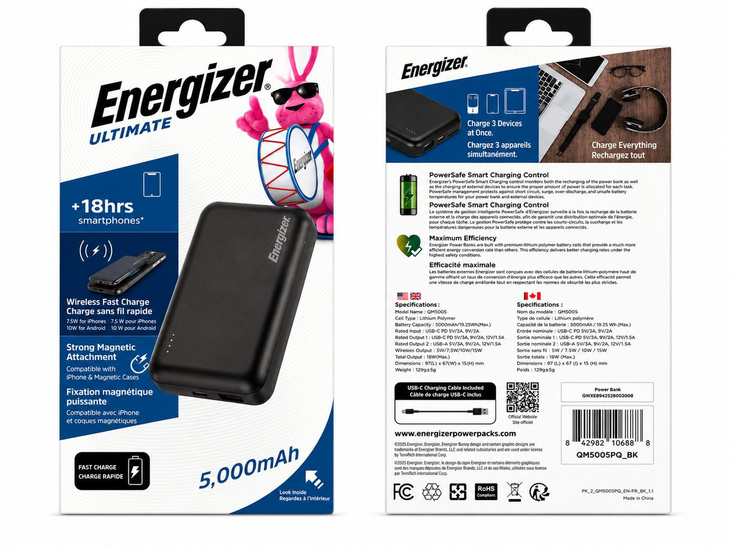 Energizer - Ultimate Lithium 5,000mAh 18W MagSafe Magnetic Wireless Power Bank (Open Box)