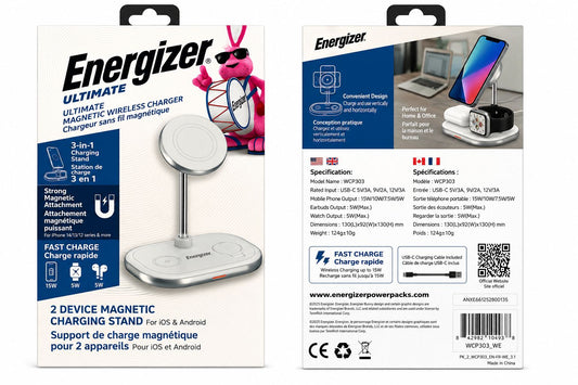 Energizer 3-in-1 7.5W Magnetic Wireless Charging Stand (Open Box)