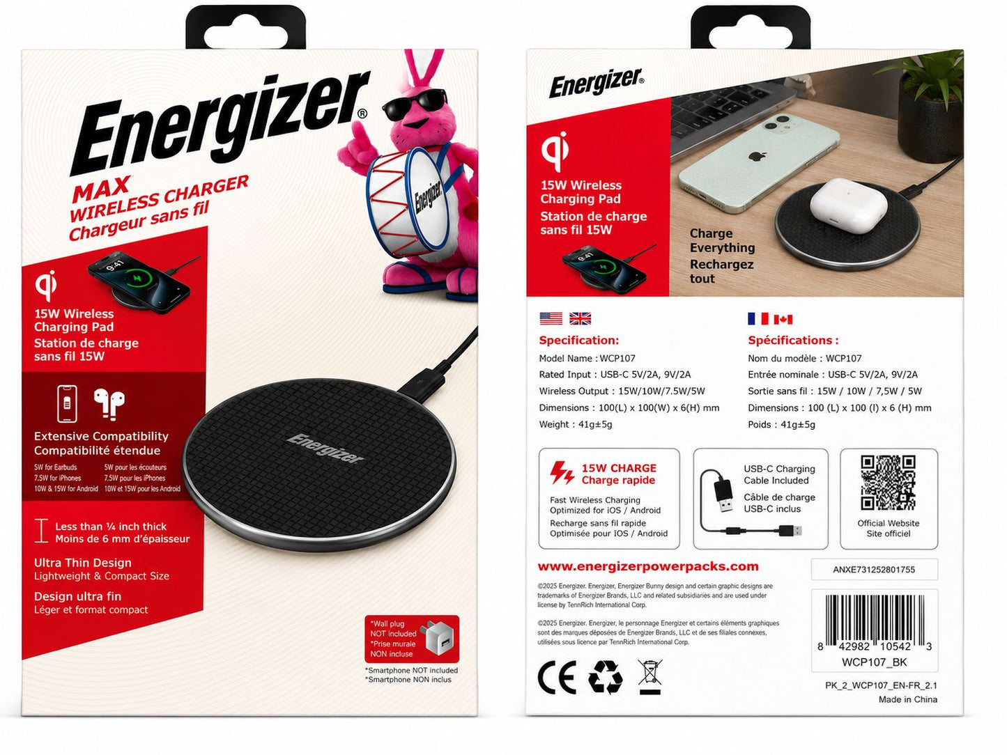 Energizer 15W Qi Wireless Charging Pad (Open Box)
