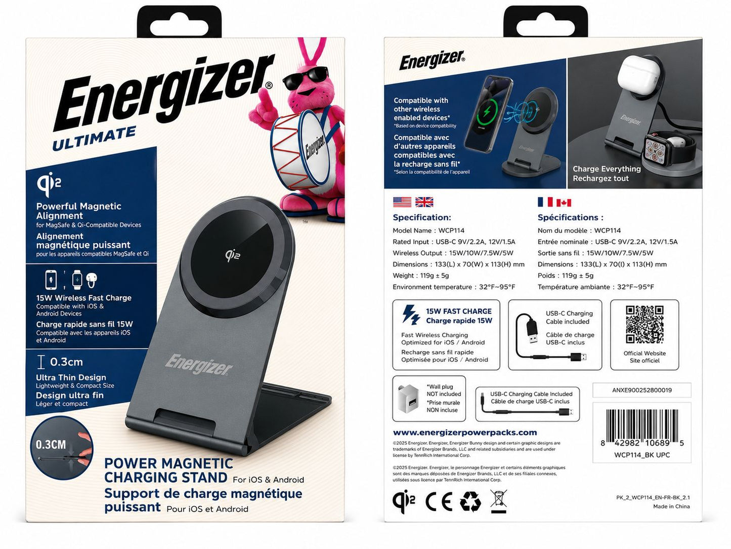 Energizer WCP102 Ultra Thin Wireless Charging Stand MagSafe 15W (Open Box)