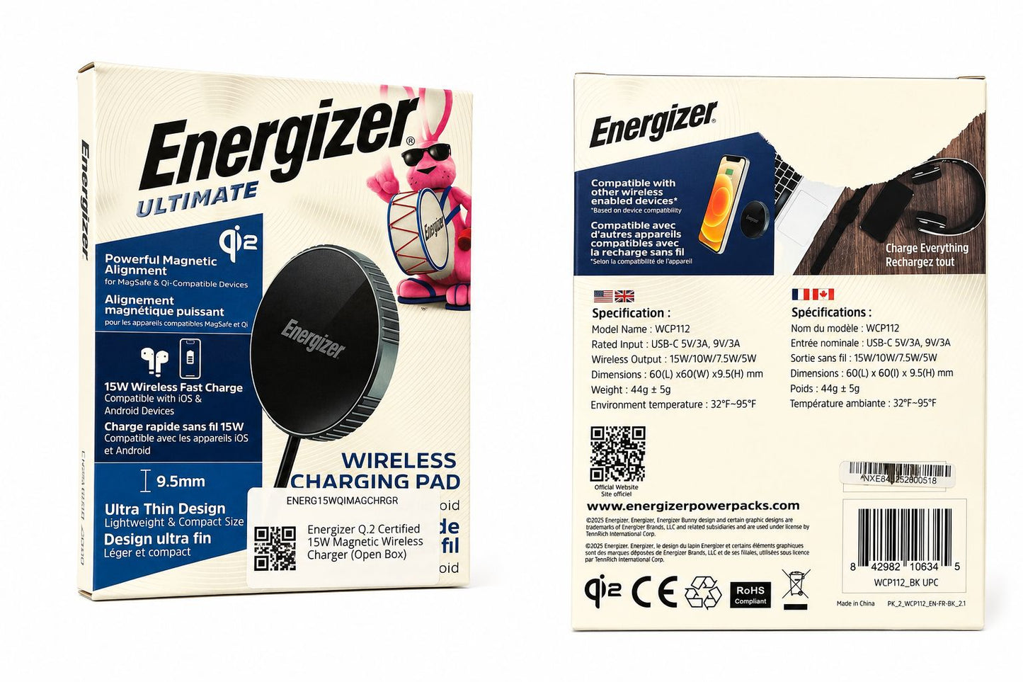 Energizer Qi2 Certified 15W Magnetic Wireless Charger (Open Box)
