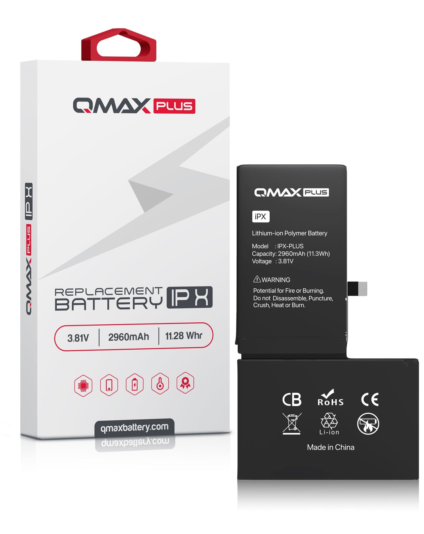 QMAX Plus iPhone X Replacement Battery (2960 mAh)