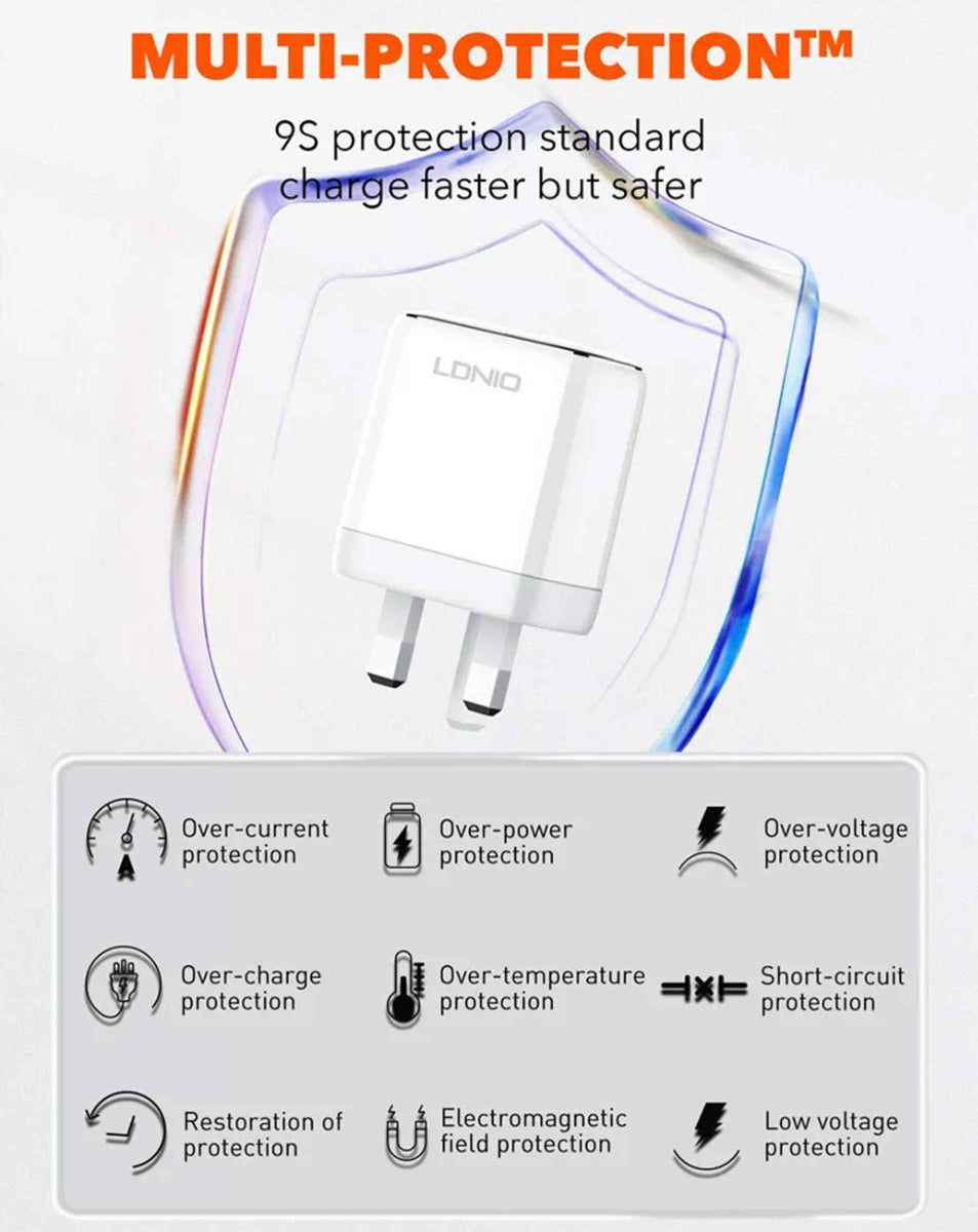 LDNIO A2528C Dual USB C Wall Charger with USB C-L MFI Cable (3ft) (35W) (Only Ground Shipping)