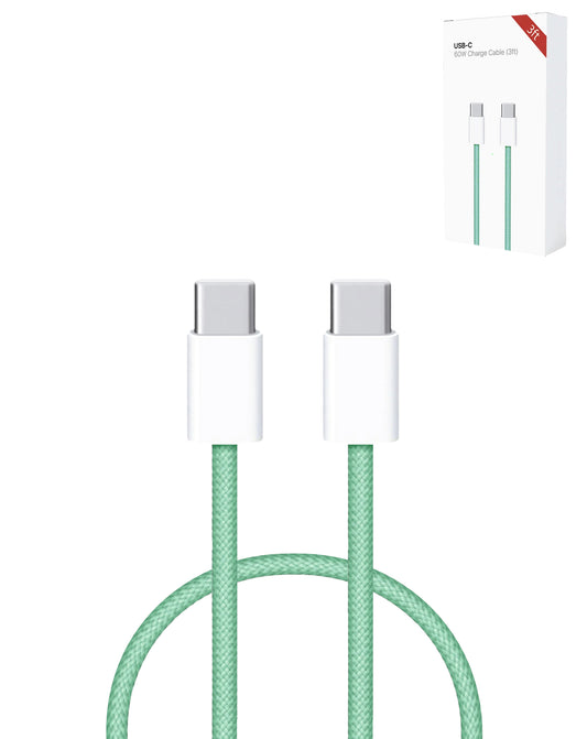 USB C-C Fast Charging Cable for iPhone / iPads / AirPods Series (3ft) (60W) - (GREEN) (Only Ground Shipping)