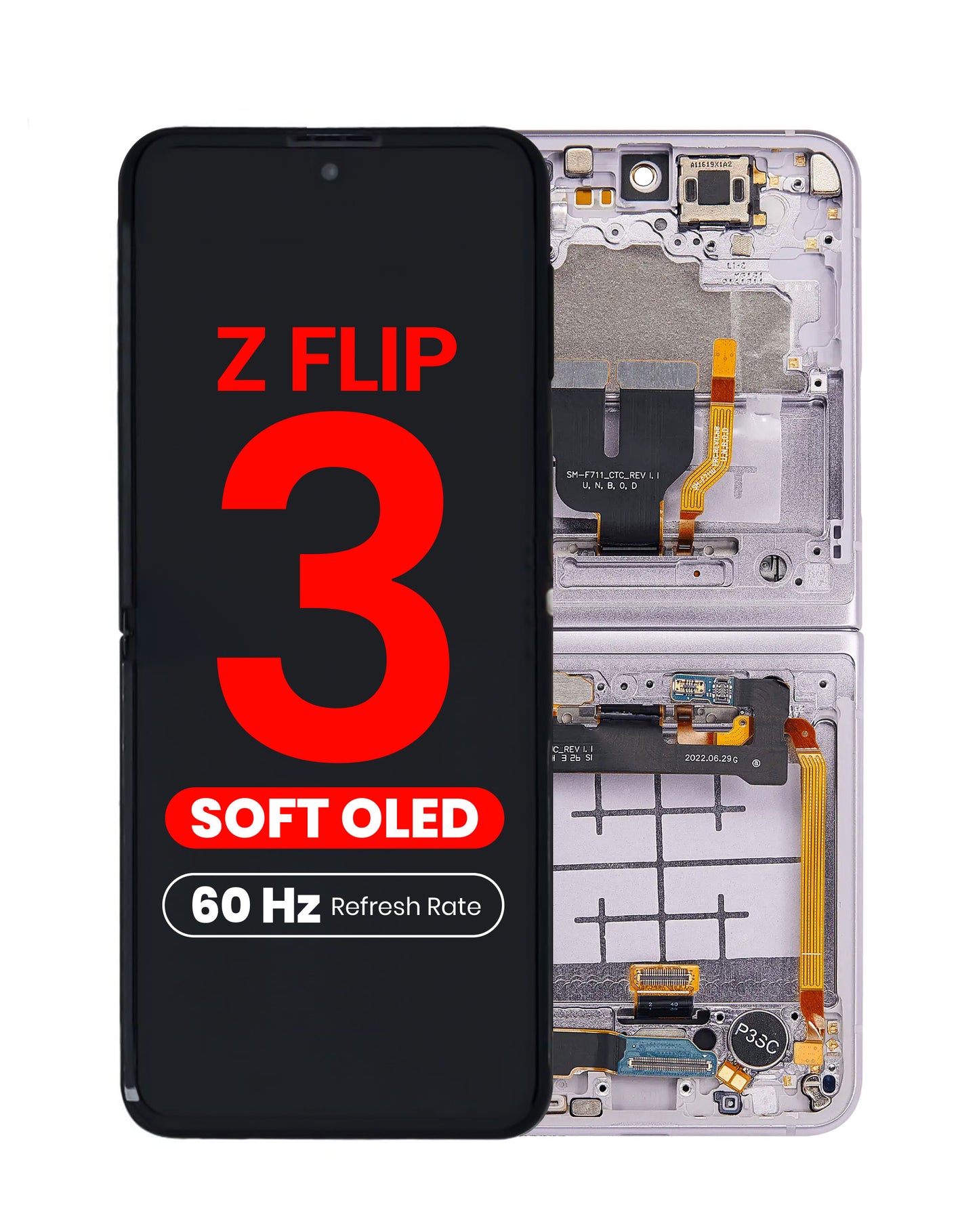 OLED Assembly with Frame for Galaxy Z Flip 3 F711 (LAVENDER) (US & International) (Aftermarket OLED / 60HZ)