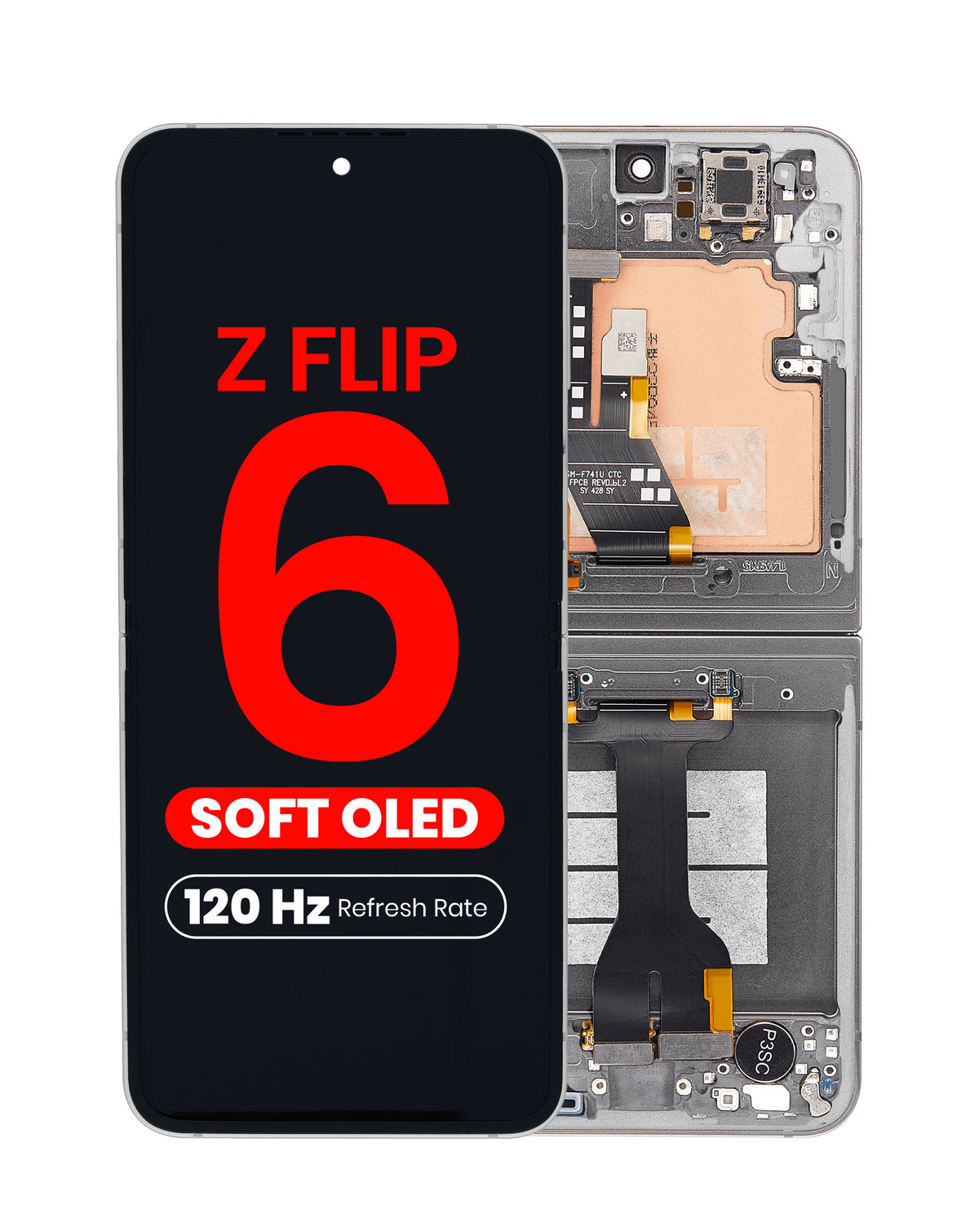 OLED Assembly with Frame for Galaxy Z Flip 6 F741 (SILVER SHADOW) (US & International) (Aftermarket Pro OLED / 120HZ)