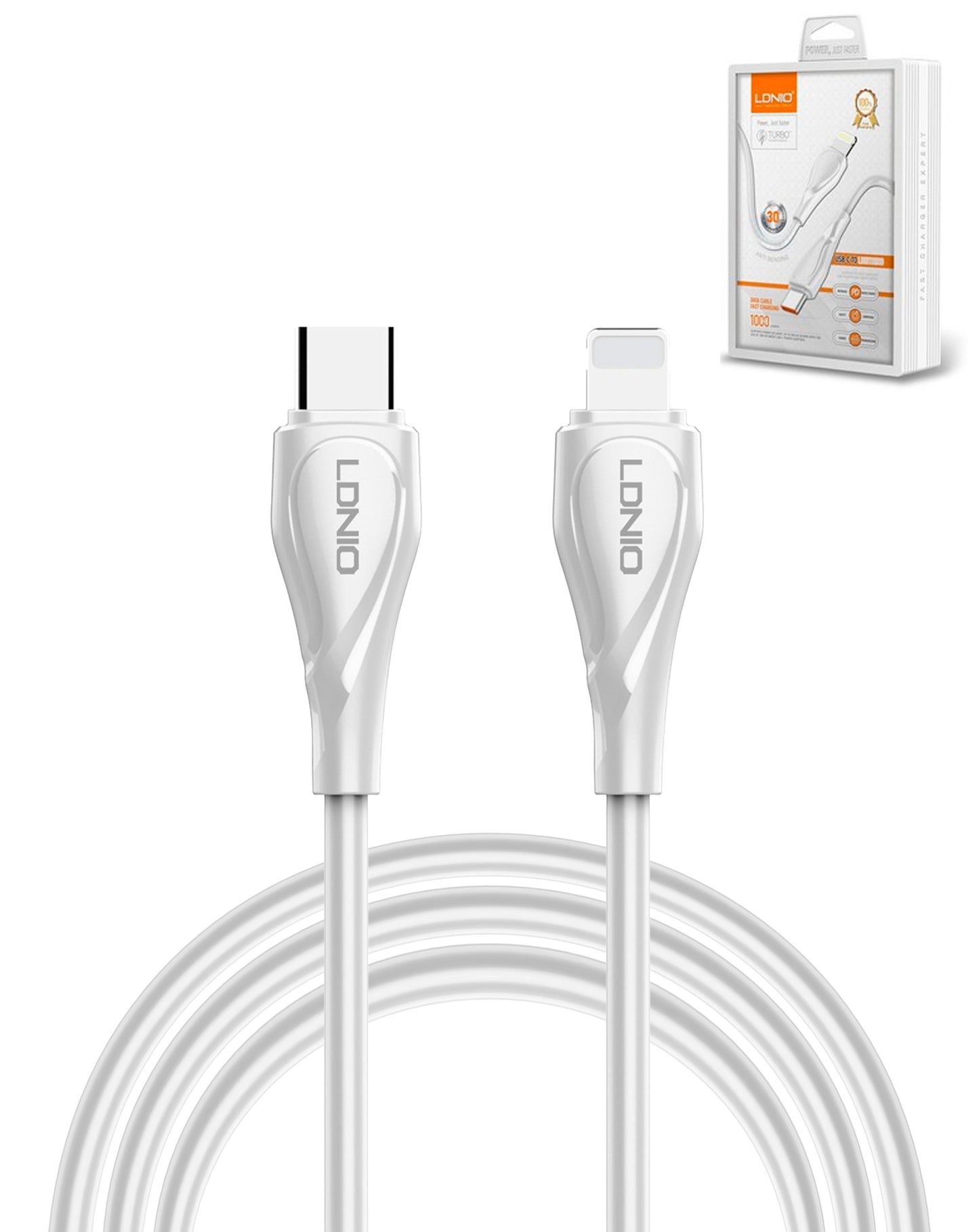 LDNIO LC611C PD USB C-L Non-MFI Fast Charging Data Cable (WHITE) (3ft) (30W)