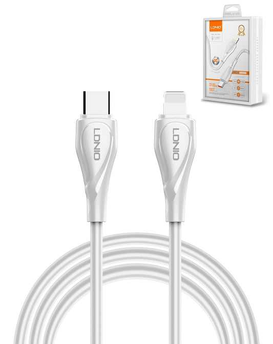 LDNIO LC611C PD USB C-L Non-MFI Fast Charging Data Cable (WHITE) (3ft) (30W)