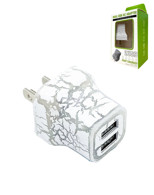 LED Light Up 2 x USB-A Port Wall Charger Power Adapter (WHITE) (Only Ground Shipping)